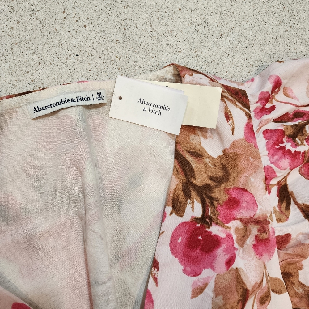 Abercrombie Fitch Dress Medium Floral Pink Whimsy Romantic Garden Fairy Ruffle - Picture 9 of 9